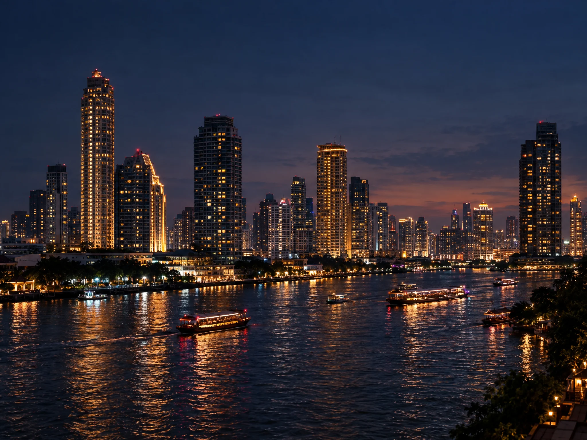 曼谷河畔夜景，AI生成配图